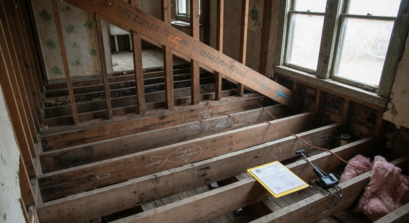 Structural framing inside historic Detroit home